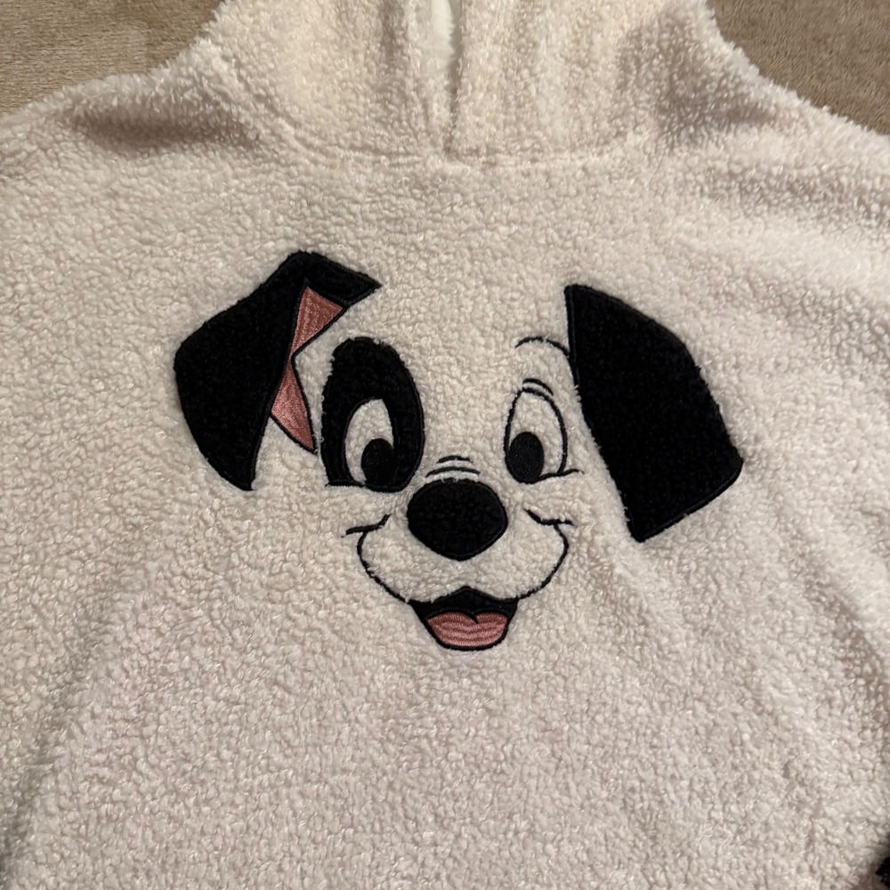 Disney Parks 101 Dalmatians Sherpa Fleece Hoodie White Black Medium - Picture 5 of 13